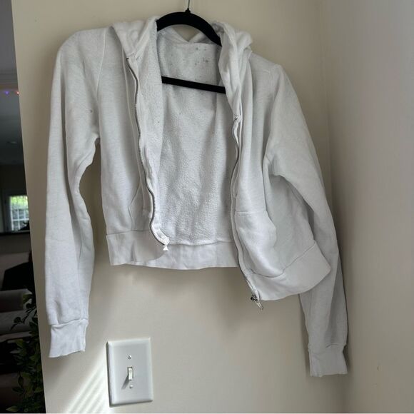 Brandy Melville white cropped zip up hoodie - Picture 1 of 15